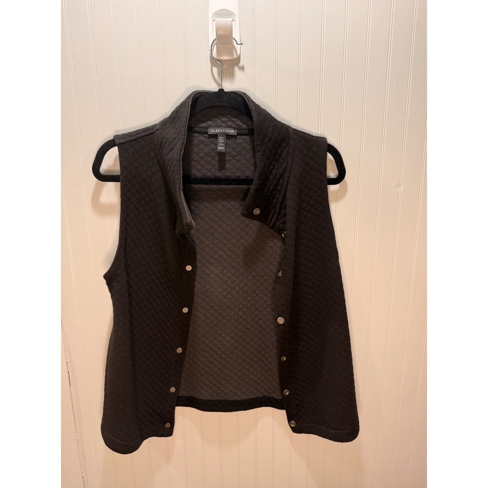 Eileen Fisher Womens Quilted Snap Front Vest Charcoal‎ Grey XS TP Stand Collar